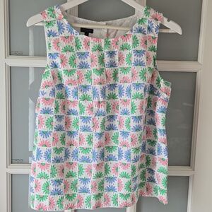 Women’s Sleeveless Floral Check Blouse - White with Pink, Green & Blue